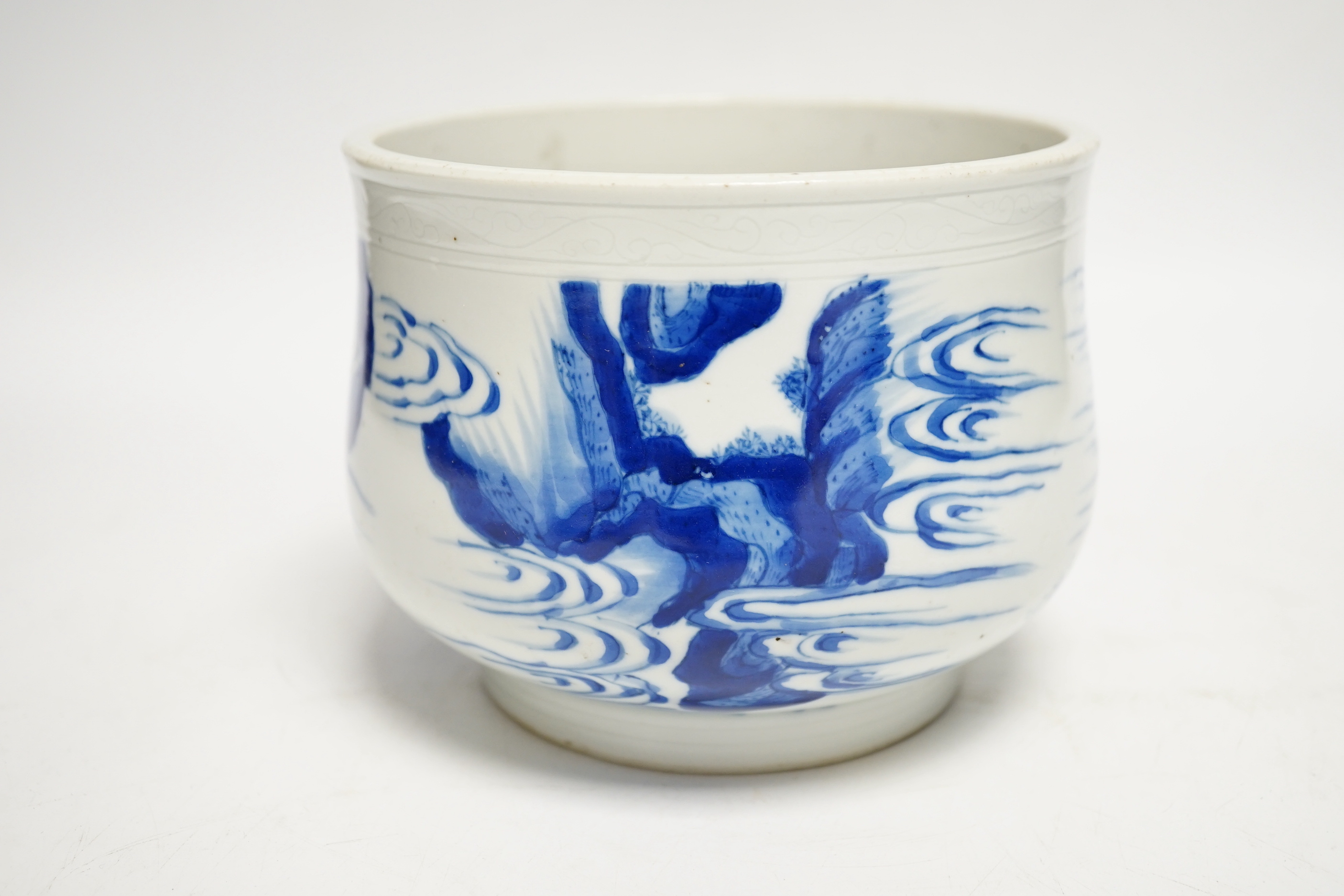 A Chinese blue and white figurative 'boys' bowl, 11cm high